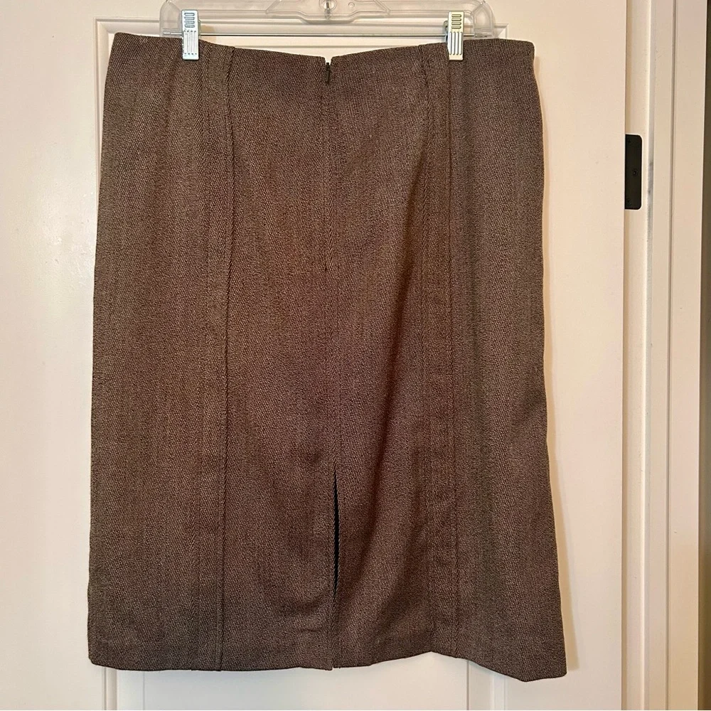 Calvin Klein Wool Blend Brown Herringbone Pencil Skirt Belt Loops Career Size 14